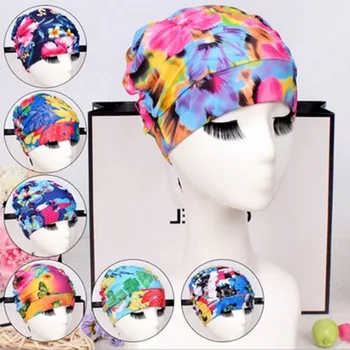 

Women Swimming Cap Bathing Swiming Hat Lace Flower Waterproof PU Coating Fabric Swim Pool Caps Protect Long Hair Ears For Women