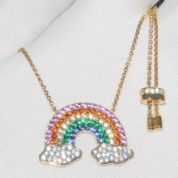 

Baoyocn Fashion Pure 925 Sterling Silver Rainbow Pendant Adjustale Necklace Paved Colorful Cubic Zirconia Stones Women Jewelry