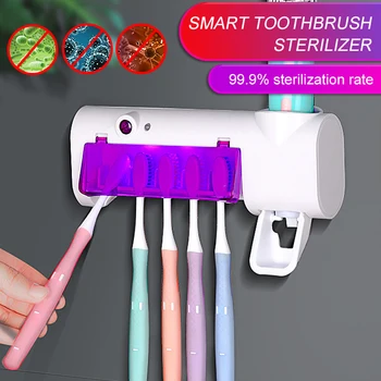 

UV Toothbrush Holder Toothpaste Dispenser High Quality Bathroom Toothbrush Storage Box Multi-function Storage Holder USB Charge