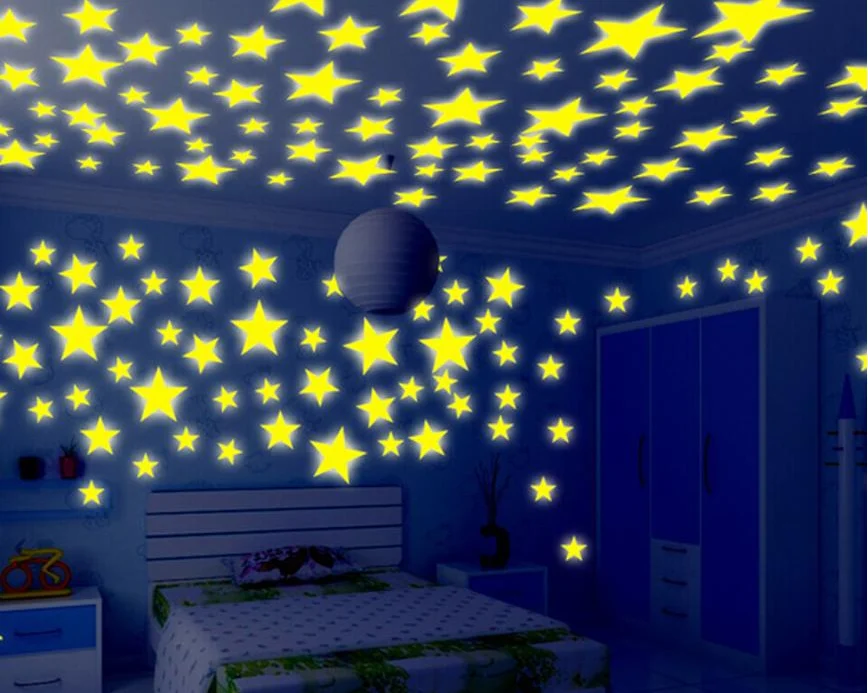 50/70/100 PC children fluorescent kids bedroom glow in the dark shine wall stickers stars moon luminous shine colors luminous wall stickers 3d wall stickers