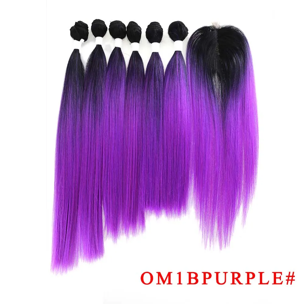 SOKU, черные, синие, фиолетовые, красные синтетические пряди для волос, с застежкой, 14-18 дюймов, прямые волосы Yaki, плетение, 6 пряди, с застежкой на шнуровке - Цвет: OM1BPURPLE