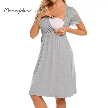

Maternity Clothes Womens Nursing Nightgown Pregnancy Dress Lace Splice Maternity Dress Maternity Pajamas For Pregnant Women 2020