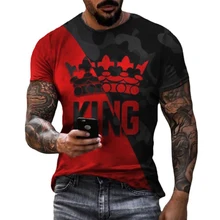 Camiseta informal con estampado 3D de corona para hombre, a la moda de manga corta Camiseta deportiva, de gran tamaño, 2021