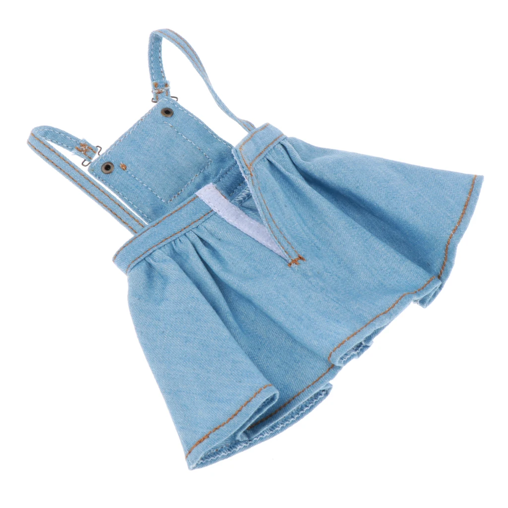 Fashion Doll Clothes for 12inch Dolls, Denim Braces Skirt for Blythe Azone, for  Dollfie 1/6 BJD Party Outfits
