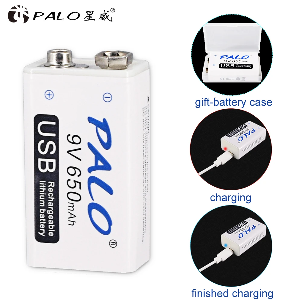 PALO Батарея 9v Перезаряжаемые 6F22 с USB 650Mh Li-Ion Перезаряжаемые Батарея для мультиметр KTV микрофон дистанционного Управление игрушка