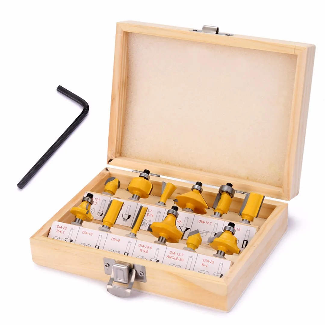 

12 Pieces Router Bits Set Trimmer Cutter Head Electric Router Engraving Machine Cutter Flash Trimmer 12PCC Knife