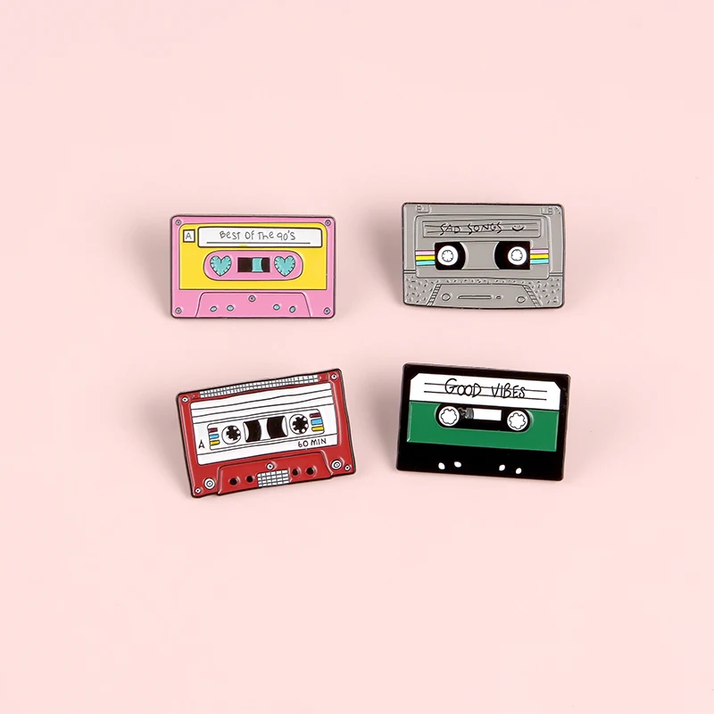 Retro Music Tape 90's Brooches Pins GOOD VIBES,SAD SONGS,BEST OF THE 09'S pin Lapel Denim Jewelry Creative for music lovers Gift