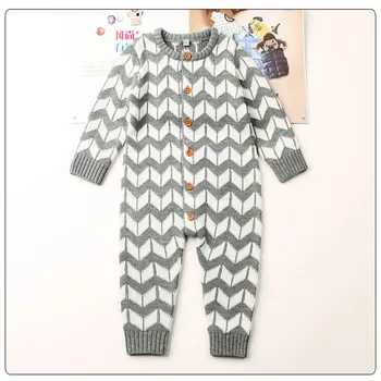 

Emmababy Baby Boy Girl Wave Sweater Romper Blue gray Rompers warm spring autumn cotton romper Playsuit Clothes