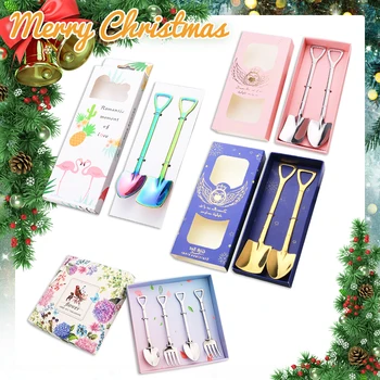 

4PCS Christmas Gift Retro Shovel Coffee Spoon Stainless steel Children's Dessert Spoon Creative tableware Potted Shovel