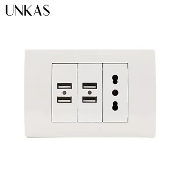 

UNKAS Wall Power Socket Plug, Italian / Chile Electrical Outlet With 4 USB Charger Port for Mobile 118mm*80mm