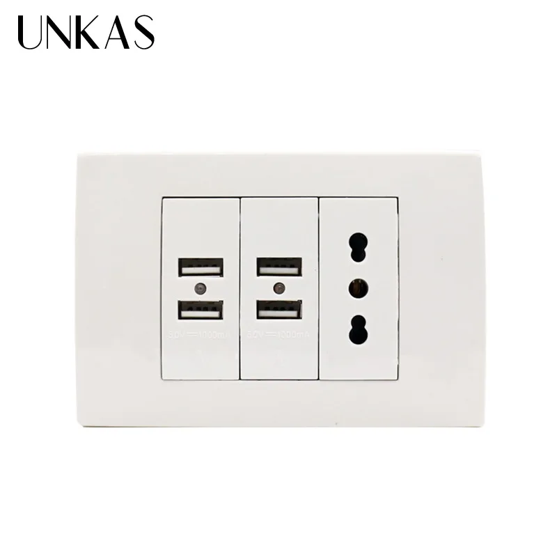 UNKAS настенная розетка итальянская/Чили электрическая с 4 USB зарядным портом для