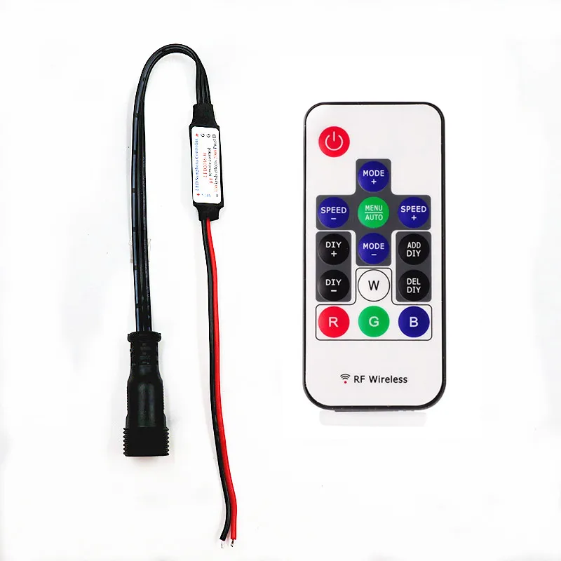 

mini RF 14key remote controller little led pixel strip light controller for WS2811 with 13.5mm female pigtail