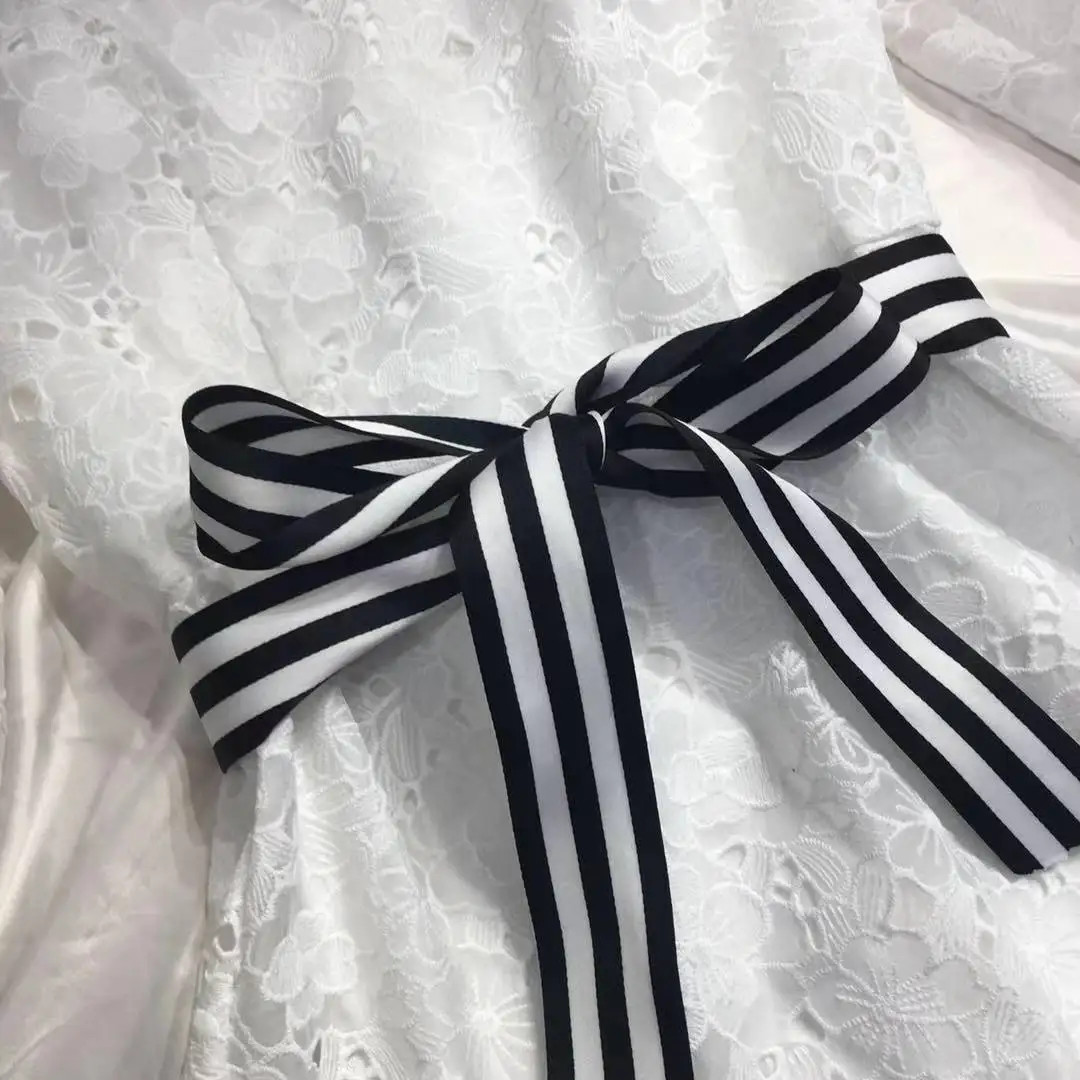 Fashion Autumn Winter Square Neck Lantern Sleeve Hollow Out White A-line Mini Dress