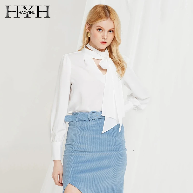 HYH Haoyihui Новое поступление осенний модный однотонный длинный рукав OL женственный