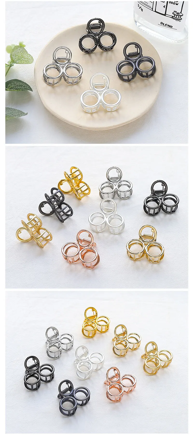 Fashion Women Girls Geometric Hair Claw Clamps Hair Crab Circular Metal Shape Hair Clip Claws Solid Color Accessories Hairpin