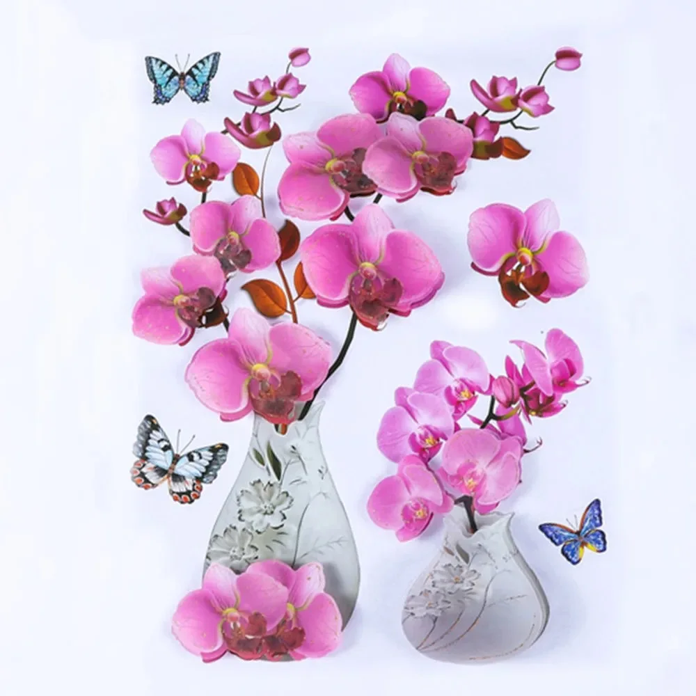 3D simulation rose flower sticker stereo simulation vase wall sticker home background decoration waterproof self-adhesive