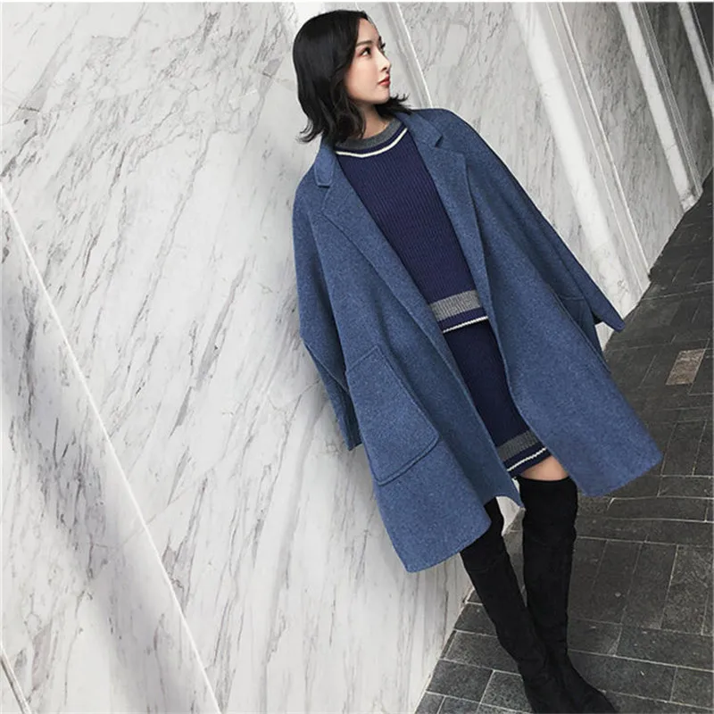Новая осенняя и зимняя шерстяная куртка женское свободное корейское кашемировое пальто шерстяное пальто средней длины женское NS1449