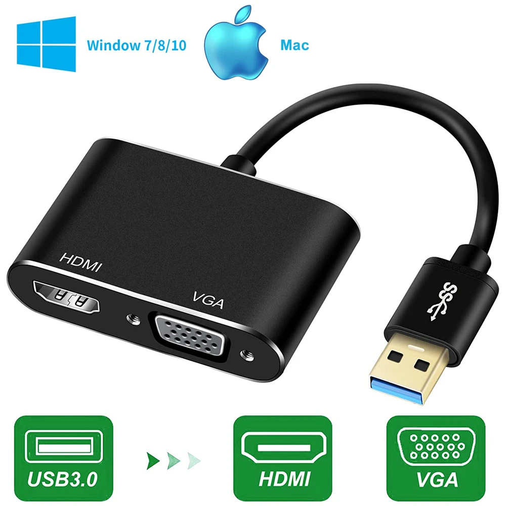 Meilleur convertisseur USB vers HDMI VGA, 2022 P, USB 1080, adaptateur HDMI  VGA, affichage des touristes, prise en charge HDMI, sortie de division VGA
