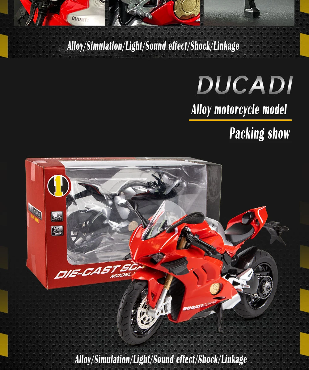 Ducati V4S Motorcycle Model Iocomotive Toy With Light Simulation Children'S Diecast Toy Car Christmas Gift Car Decoration
