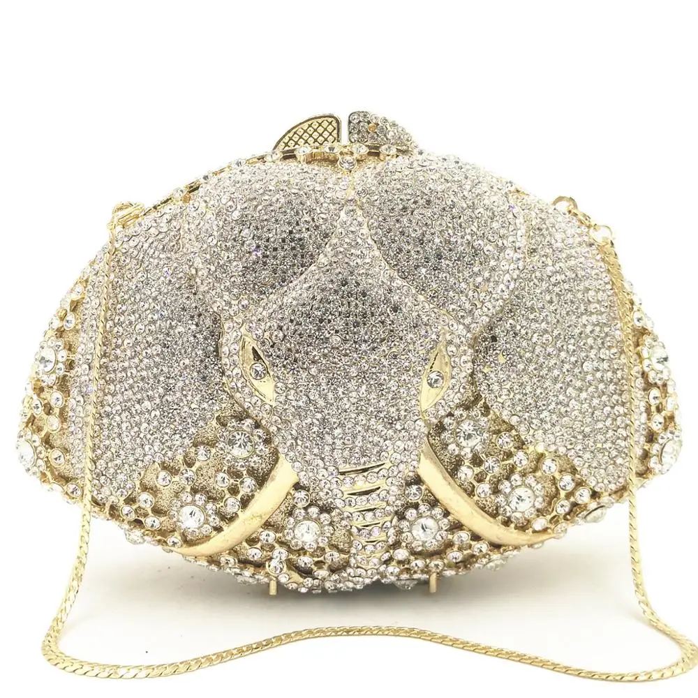 color same as pictur Elephant Diamond Evening Bags Wedding Minaudiere Handbags Purses Women Crystal cross body bags Clutch Formal Dinner shoulder Bag - Цвет: color same as pictur