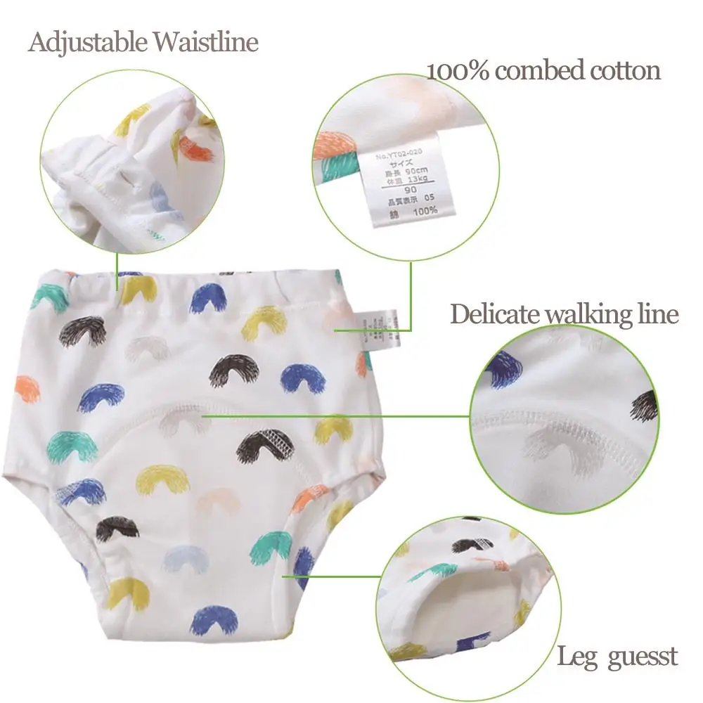 Cotton Training Pants Waterproof Toddler Potty Training Underwear for Boys and Girls Diapers Washable and Reusable Baby Nappy