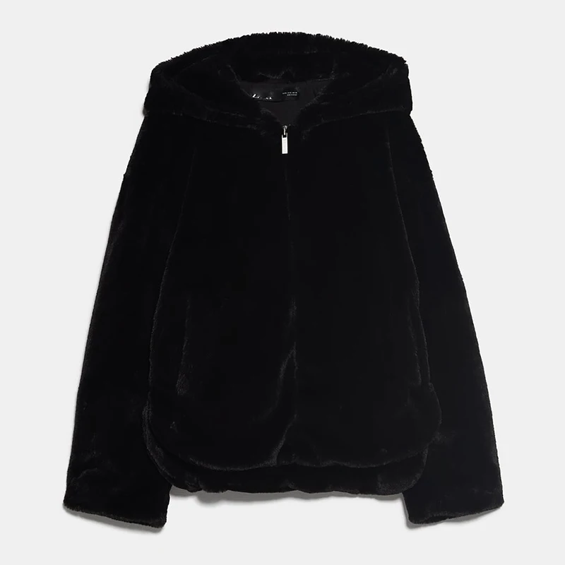 ZA шерстяная куртка пальто Женская мода с капюшоном Стильный толстый зимний Повседневный плюшевый мишка флис мех пушистый пальто куртки верхняя одежда - Цвет: Black