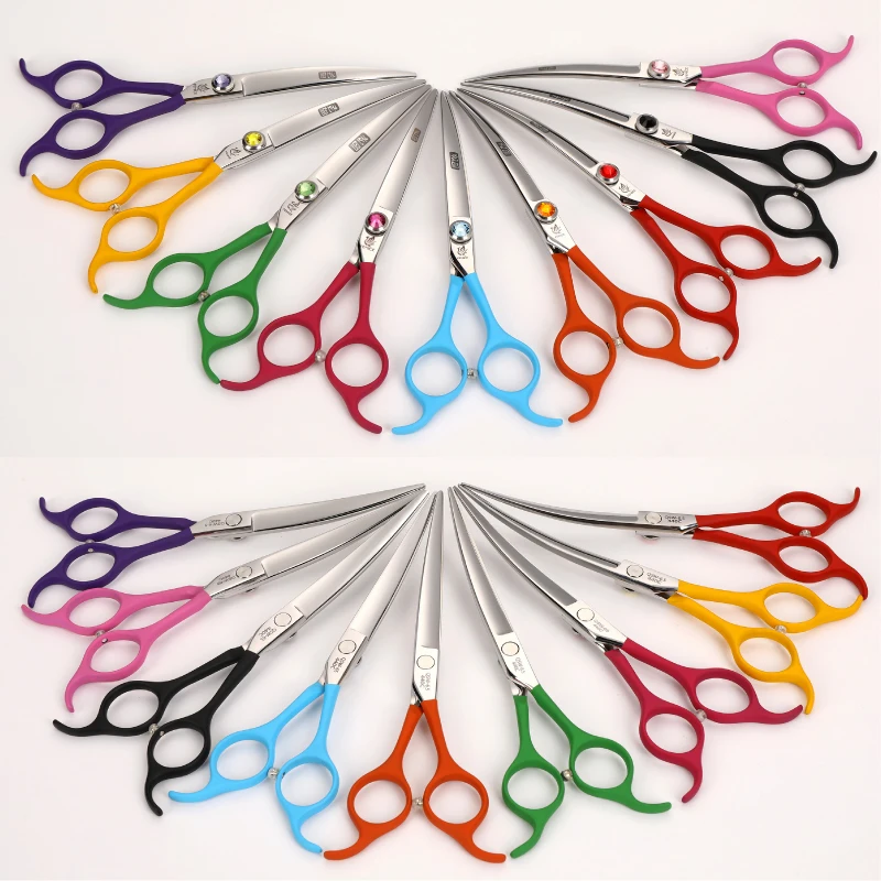 Fenice 6.5 inch Professional Dog Grooming Down Curved Scissors Colorful Shears Groomer Tools Japan 440C Set Comb and Bag dog grooming scissors dog grooming scissors kit
