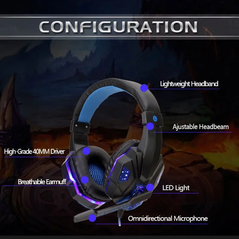 Professional Led Light Gaming Headphones for Computer PS4 Adjustable Bass Stereo PC Gamer Over Ear Wired Headset With Mi