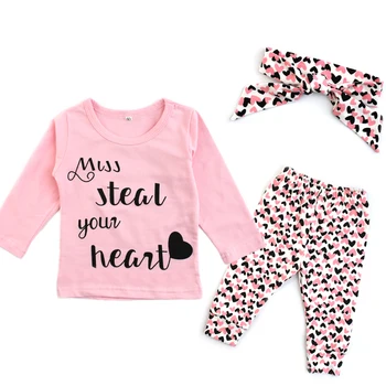 

Newborn Infant Baby Girl Clothes Valentines Day Outfit Set Autumn Cotton T-shirt Pants Headband For Toddler Girls Clothing Suit