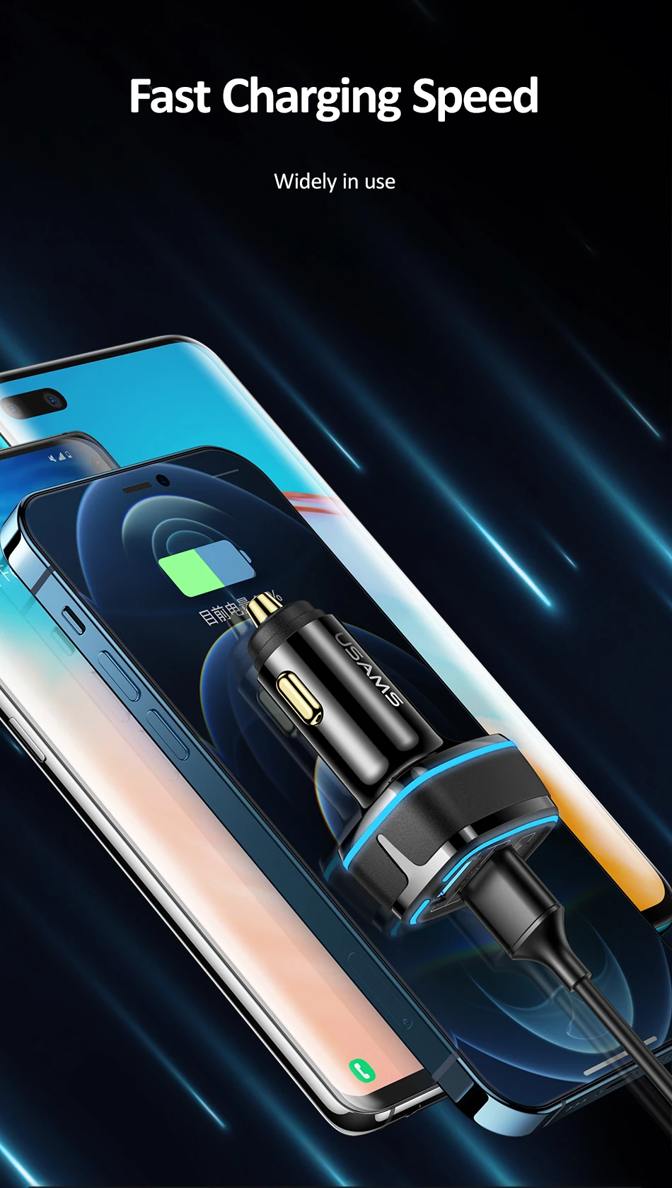 USAMS 80W Car Fast Charger with 3 Ports USB Type C PD 3.0 QC3.0 Quick Charge US-CC126 17 H901835d9f00f472999fbb6af04f5b7fdy