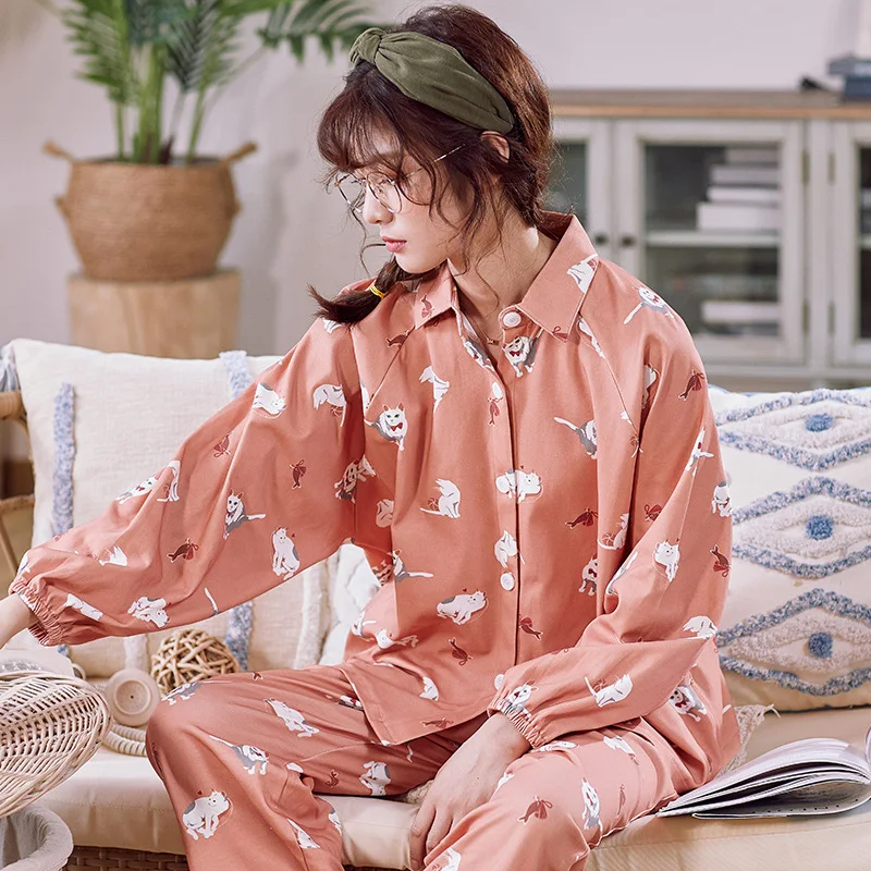 

201910 # Kitty Ht Cardigan Long Sleeve Sweet Pajamas Homewear Set Plus-sized