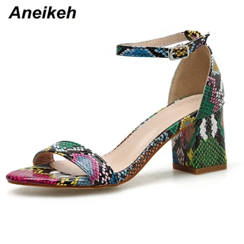 

Aneikeh 2020 Summer colour PU Shoes Woman Fashion Heeled Sandals Peep Toe Basic Super High Sandals Party Ladies Shoes Size 35-42