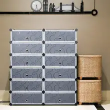 12 Cube Black Plastic Shoe Cabinet DIY Shoe Rack Storage Shoes Organizers Cabinet Embossing Doors C04