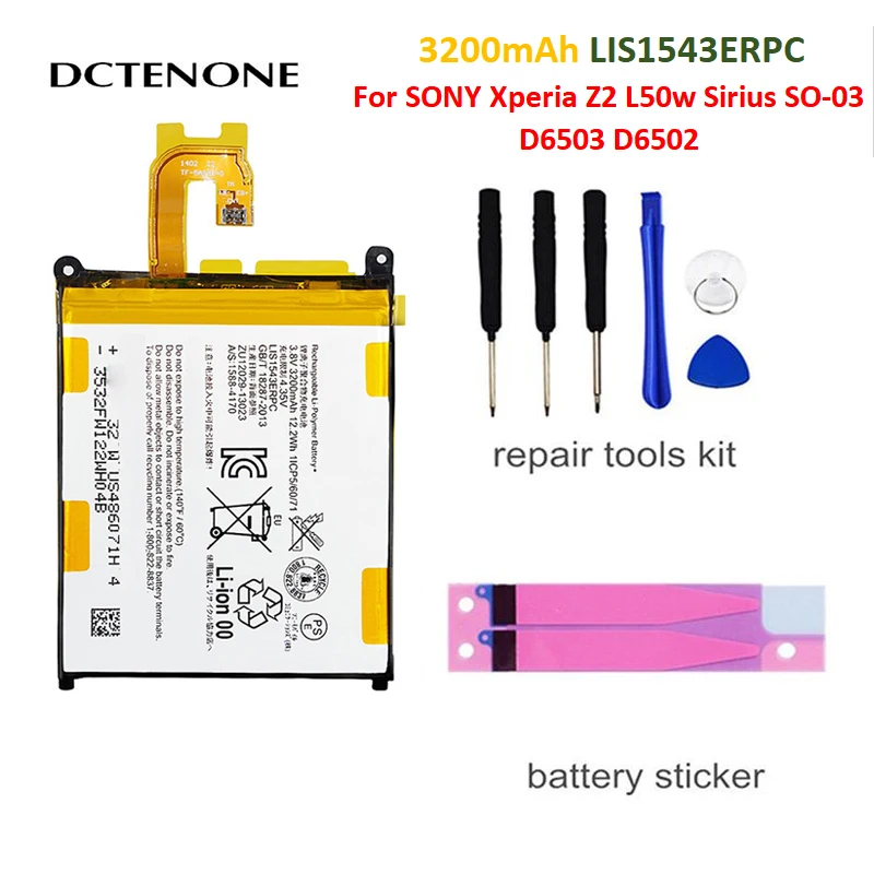 DCTENONE Replacement Phone Battery For SONY Xperia Z2 L50w Sirius SO-03 D6503 D6502 LIS1543ERPC Genuine Phone Battery 3200mAh
DCTENONE Replacement Phone Battery For SONY Xperia Z2 L50w Sirius SO-03 D6503 D6502 LIS1543ERPC Genuine Phone Battery 3200mAh