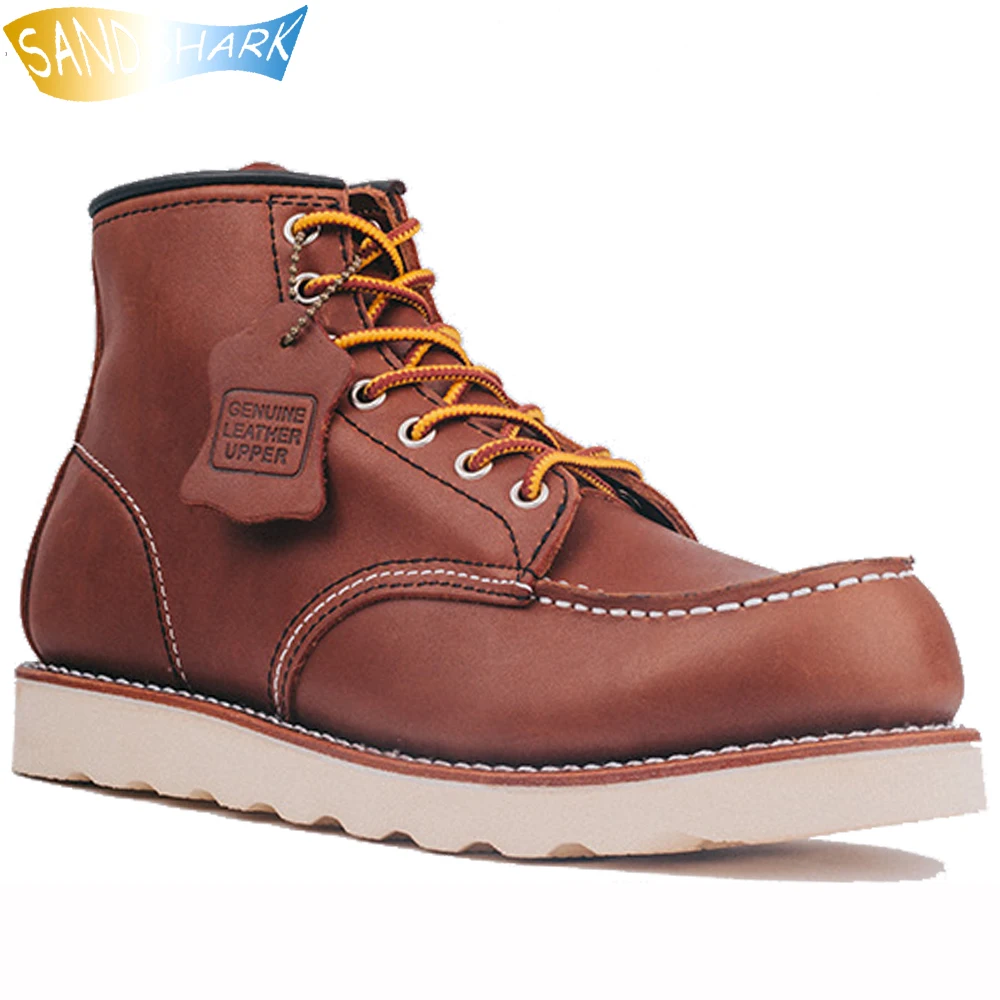 

American Genuine Cow Leather Boots For Men 2021 Retro Tooling Botas Male Casual Martin Booties Hombre Vintage Lace Up Ankle Boot