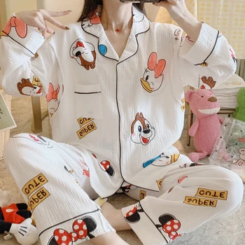 

Confinement cotton double-layer wrinkle gauze pregnant women prenatal pajamas female postpartum nursing clothes nursing suit