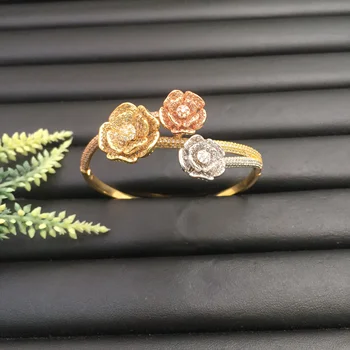 

Lanyika Fashion Jewelry Graceful Blossoming Malus Spectabilis Plated Party Romantic Bangle With Ring Banquet Daily Best Gift