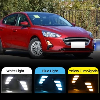 

2PCS DRL Car LED Daytime Running Light fog lamp driving light with Turning Yellow Signal style Relay for Ford Focus 2019