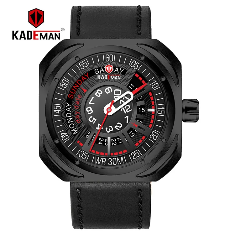 KADEMAN, креативные военные спортивные мужские часы, Роскошные,, Топ бренд, водонепроницаемые, с календарем, кожа, мужские часы, кварцевые наручные часы, Relogio - Цвет: 663-B-RE-B