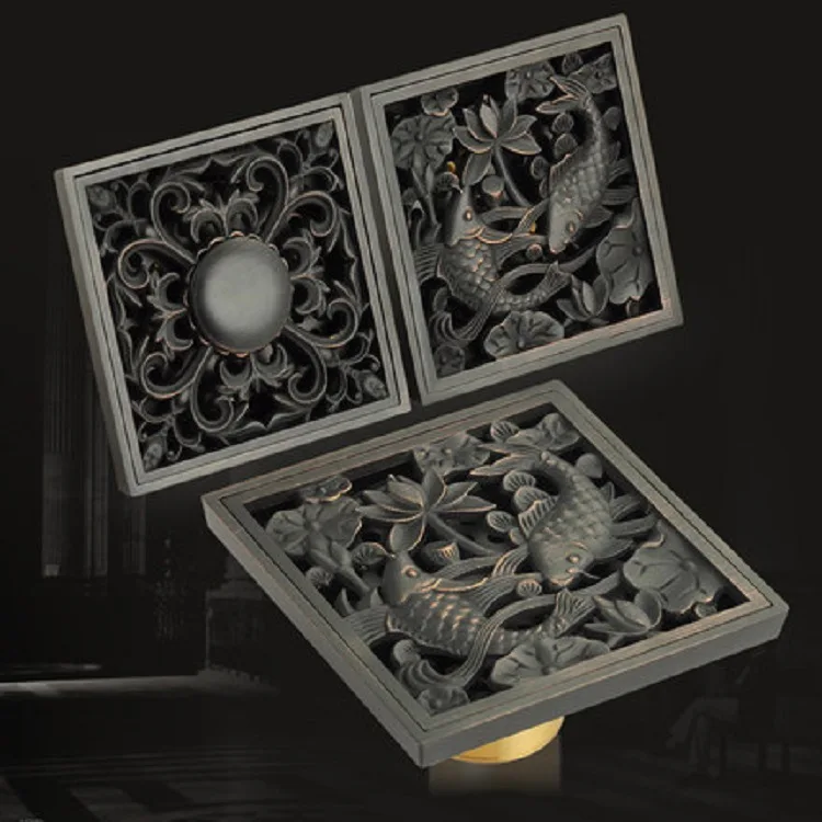 

Fashion And Personality Black Ancient Carp Thick Copper Floor Drain Copper Black Ancient T-Shape Deodorizing Floor Drain Manufac