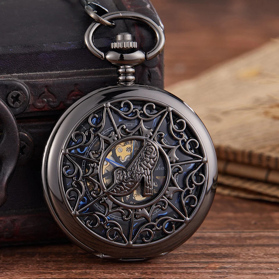 Полые механические карманные часы Изысканные резные женские на высоком каблуке гравированные часы ручной обмотки брелок часы цепочка Ожерелье Подвеска - Цвет: black