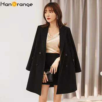 

Charisma Aura Office Lady Blazer Outwear 2020 Spring Autumn Double Breasted Women Long Suit Jacket