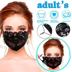 Ladies Single layer Black Embroidery Lace Adjustable Mesh Thin Breathable Mask Adjustable Earloops DustReuse Protection  Mask