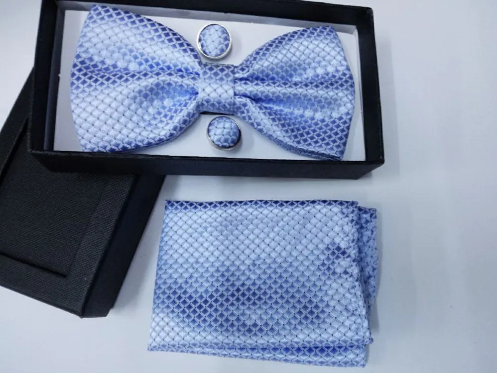 Галстук-бабочка и носовой платок, набор мужских шелковых галстуков, Цветочный плед, подарок для мужчин, свадебные, красные, полосатые, темно-синие, жаккардовые, тканые, одноцветные - Цвет: Светло-голубой