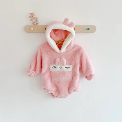 Infants Cute Bunny Rompers Winter Warm Soft Flannel Lovely Bodysuits for Baby Girls Kids Children Playsuits