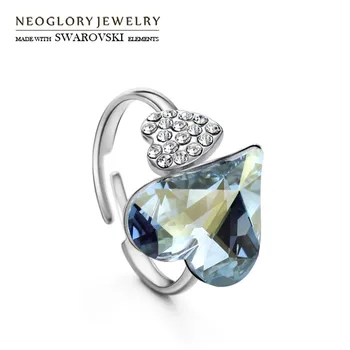 

Neoglory Austria Crystal & Czech Rhinestone Adjustable Engagement Charm Finger Ring Double Hearts Love Gift Bijoux Lady