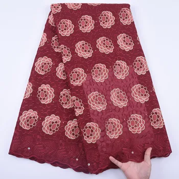 

SJD LACE Dry Cotton African Lace Fabric Embroidery Swiss Fabric Bright Diamond Nigerian Fabric For Women Wedding And Party A1991