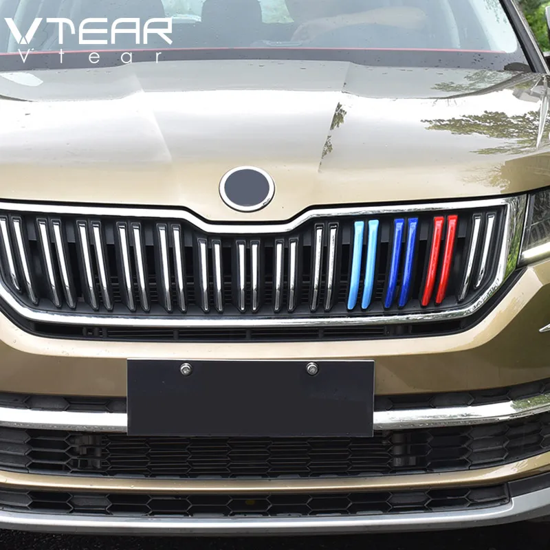 Vtear для Skoda Kodiaq внешний хромированный Стайлинг автомобиля передний бампер решетка отделка полосы украшения крышка аксессуары для автомобиля-Стайлинг