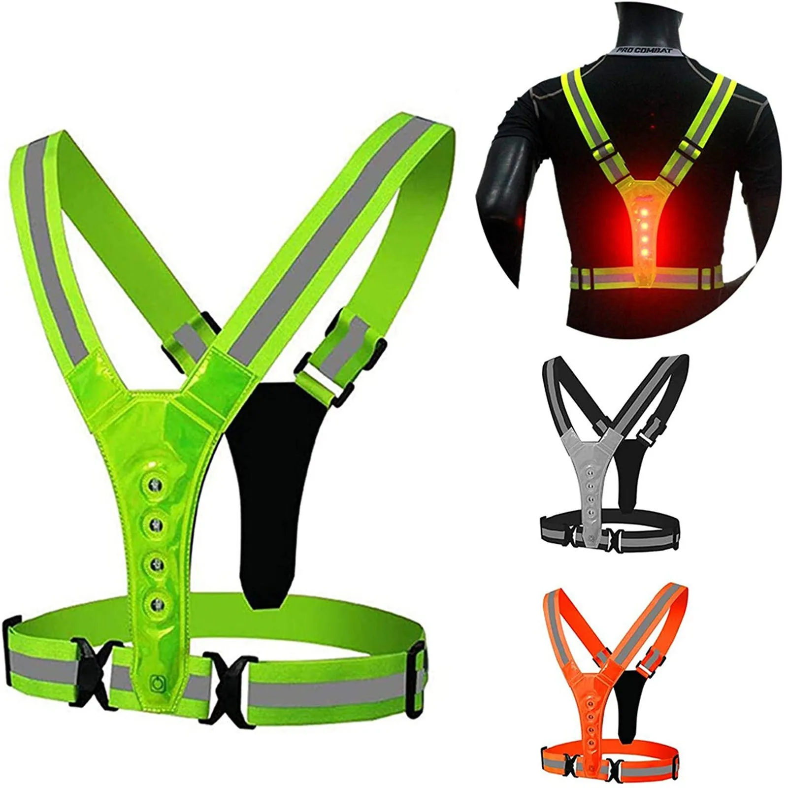 High Visibility Reflective Vest LED Flashing Jacket Safety Night Outdoor Sports Running Cycling Car Bike Harness Sasasan | Спорт и