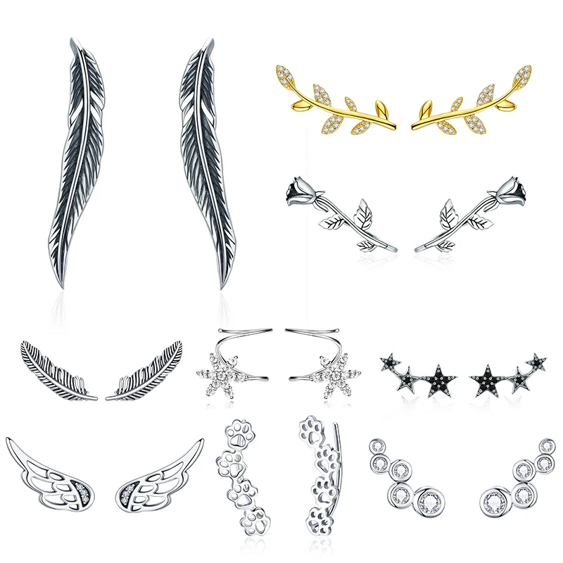 Stud-Earrings Plane-Cuff Flower Star 925-Sterling-Silver Korean Women S925 Fashion Rose